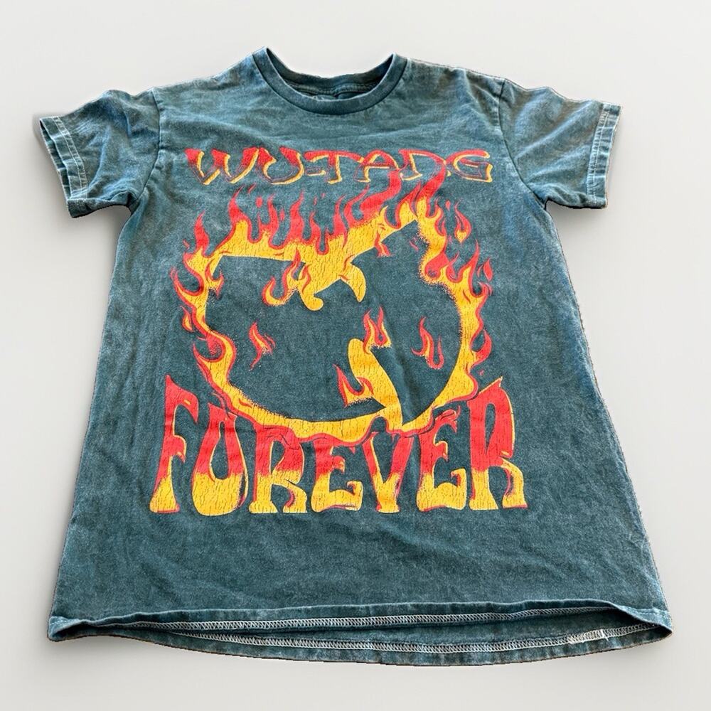Wu-Tang Mens Faded Black Flaming Logo Forever Staten Island NY T-Shirt Size S